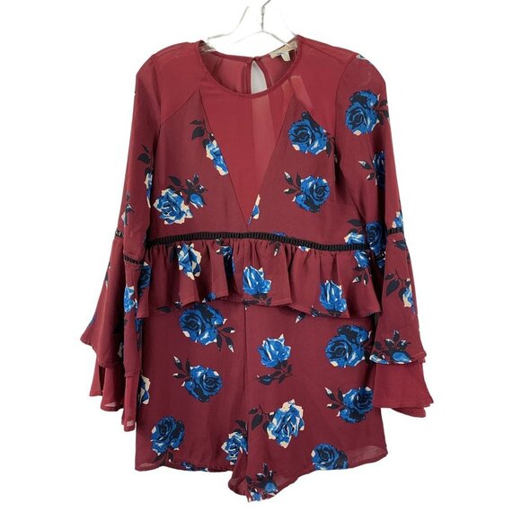 Gianni Bini Pants - Gianni Bini Women's Burgundy Floral Romper